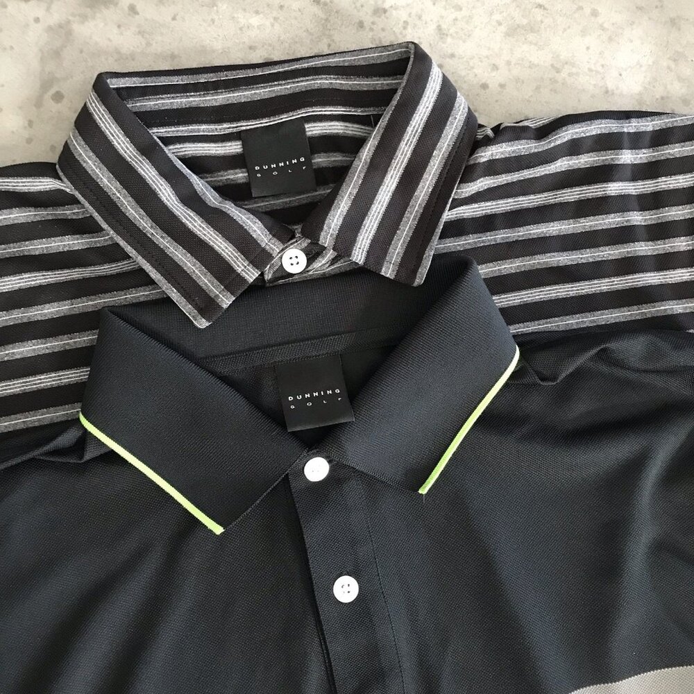 Dunning Golf Polo Shirt Mens Medium Lot Performance Black Striped Colorblock Dad